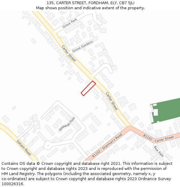 135, CARTER STREET, FORDHAM, ELY, CB7 5JU: Location map and indicative extent of plot