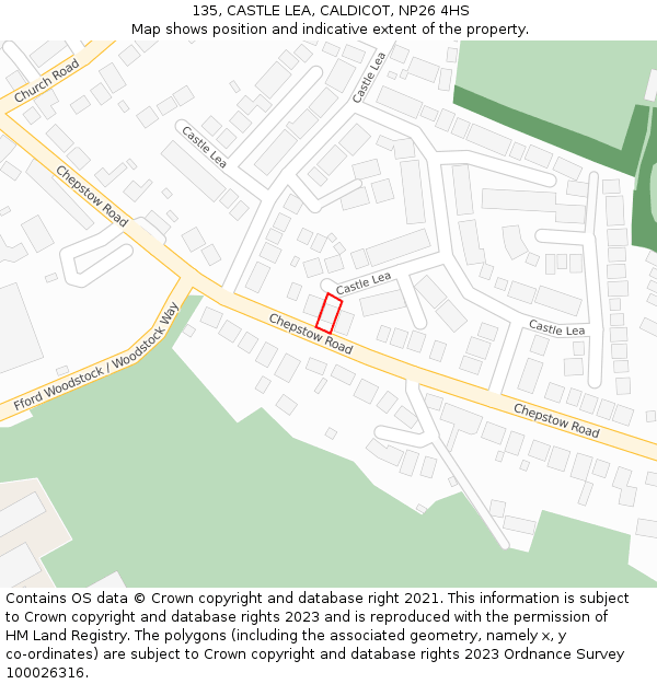 135, CASTLE LEA, CALDICOT, NP26 4HS: Location map and indicative extent of plot