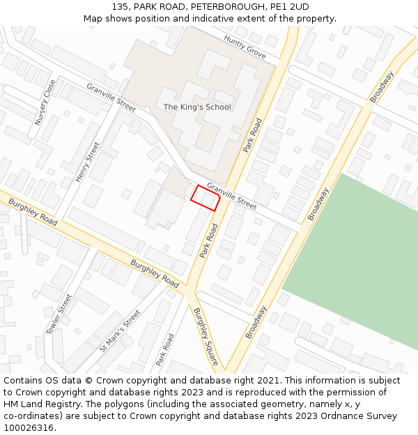 135, PARK ROAD, PETERBOROUGH, PE1 2UD: Location map and indicative extent of plot