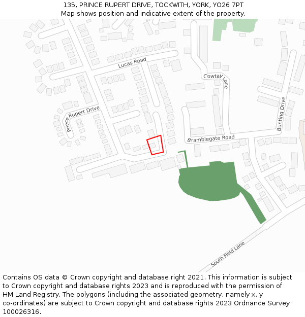 135, PRINCE RUPERT DRIVE, TOCKWITH, YORK, YO26 7PT: Location map and indicative extent of plot