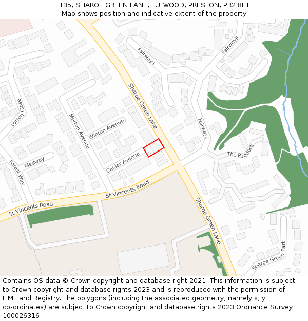 135, SHAROE GREEN LANE, FULWOOD, PRESTON, PR2 8HE: Location map and indicative extent of plot