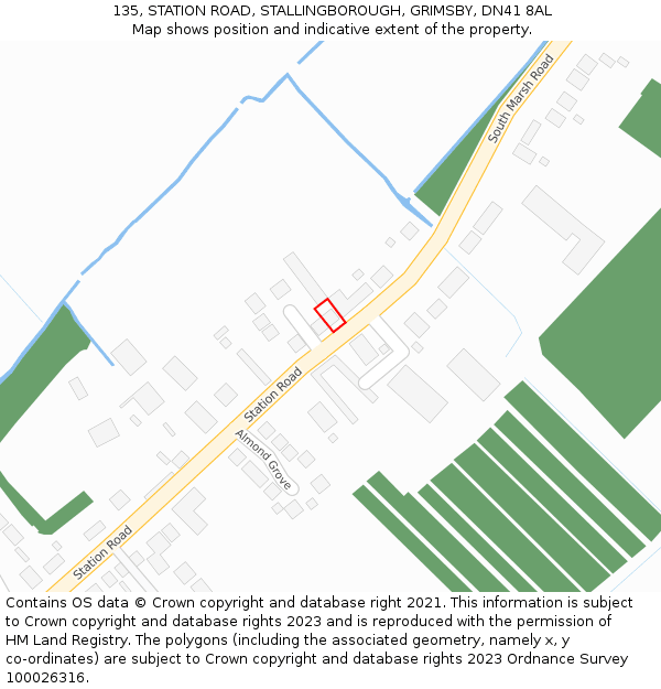 135, STATION ROAD, STALLINGBOROUGH, GRIMSBY, DN41 8AL: Location map and indicative extent of plot