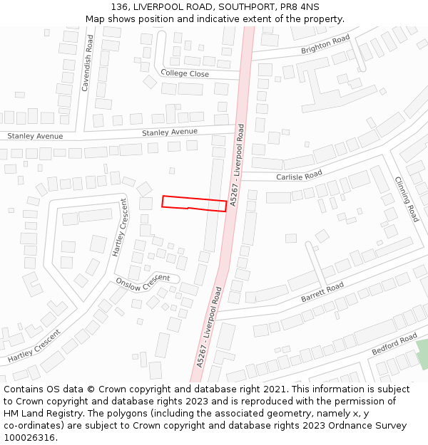 136, LIVERPOOL ROAD, SOUTHPORT, PR8 4NS: Location map and indicative extent of plot