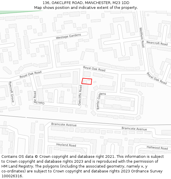 136, OAKCLIFFE ROAD, MANCHESTER, M23 1DD: Location map and indicative extent of plot