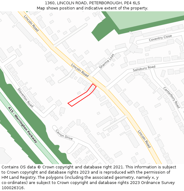 1360, LINCOLN ROAD, PETERBOROUGH, PE4 6LS: Location map and indicative extent of plot