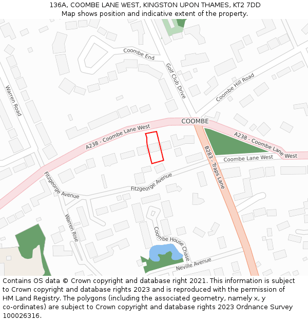 136A, COOMBE LANE WEST, KINGSTON UPON THAMES, KT2 7DD: Location map and indicative extent of plot