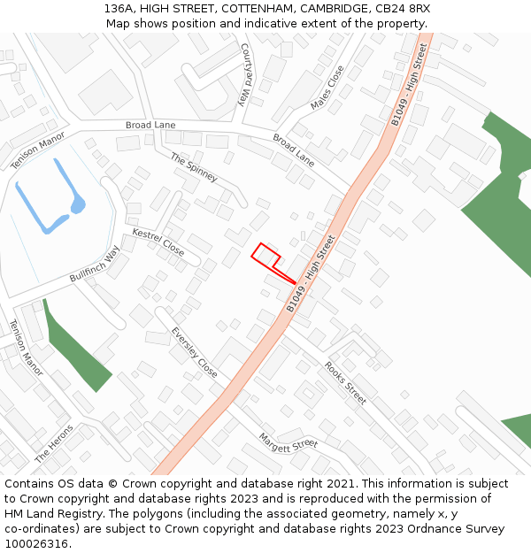 136A, HIGH STREET, COTTENHAM, CAMBRIDGE, CB24 8RX: Location map and indicative extent of plot