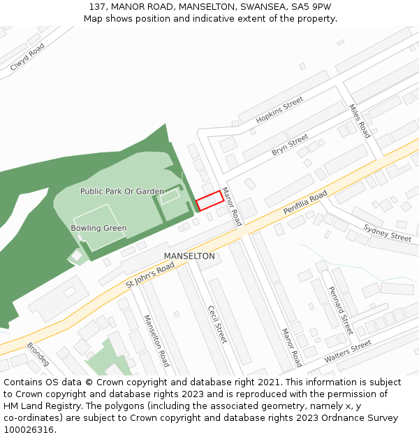 137, MANOR ROAD, MANSELTON, SWANSEA, SA5 9PW: Location map and indicative extent of plot