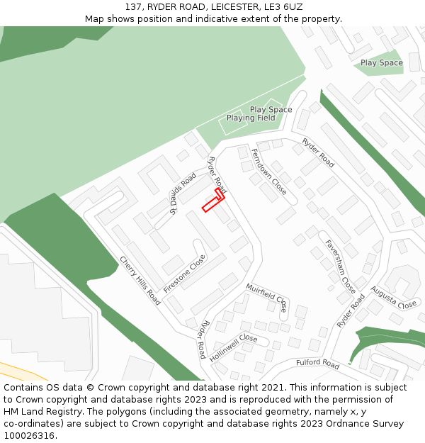 137, RYDER ROAD, LEICESTER, LE3 6UZ: Location map and indicative extent of plot