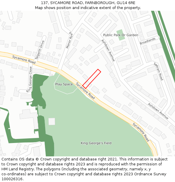 137, SYCAMORE ROAD, FARNBOROUGH, GU14 6RE: Location map and indicative extent of plot