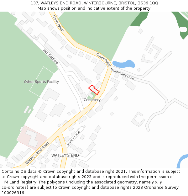 137, WATLEYS END ROAD, WINTERBOURNE, BRISTOL, BS36 1QQ: Location map and indicative extent of plot