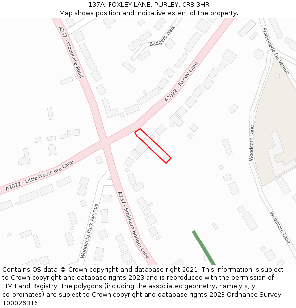 137A, FOXLEY LANE, PURLEY, CR8 3HR: Location map and indicative extent of plot