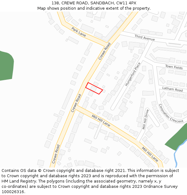 138, CREWE ROAD, SANDBACH, CW11 4PX: Location map and indicative extent of plot