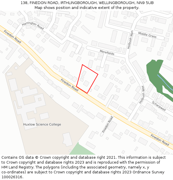 138, FINEDON ROAD, IRTHLINGBOROUGH, WELLINGBOROUGH, NN9 5UB: Location map and indicative extent of plot