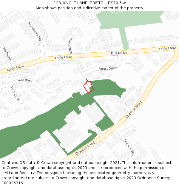 138, KNOLE LANE, BRISTOL, BS10 6JW: Location map and indicative extent of plot