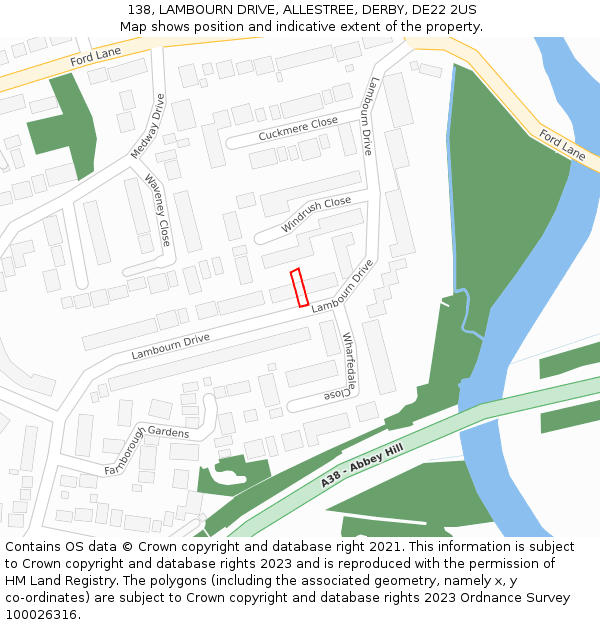 138, LAMBOURN DRIVE, ALLESTREE, DERBY, DE22 2US: Location map and indicative extent of plot