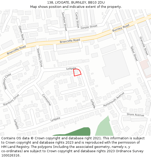 138, LYDGATE, BURNLEY, BB10 2DU: Location map and indicative extent of plot