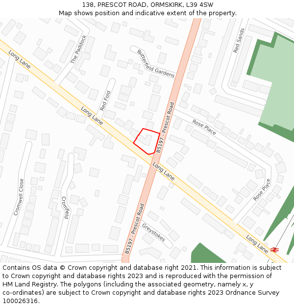 138, PRESCOT ROAD, ORMSKIRK, L39 4SW: Location map and indicative extent of plot