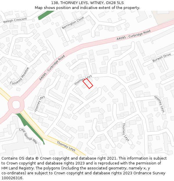 138, THORNEY LEYS, WITNEY, OX28 5LS: Location map and indicative extent of plot