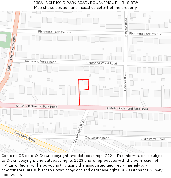 138A, RICHMOND PARK ROAD, BOURNEMOUTH, BH8 8TW: Location map and indicative extent of plot