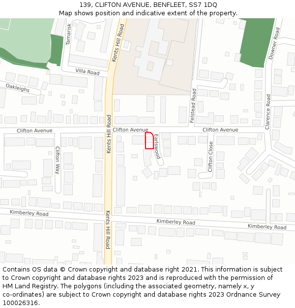 139, CLIFTON AVENUE, BENFLEET, SS7 1DQ: Location map and indicative extent of plot