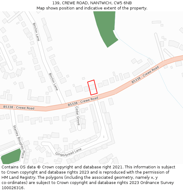 139, CREWE ROAD, NANTWICH, CW5 6NB: Location map and indicative extent of plot