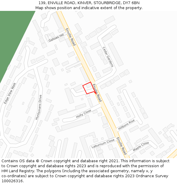 139, ENVILLE ROAD, KINVER, STOURBRIDGE, DY7 6BN: Location map and indicative extent of plot