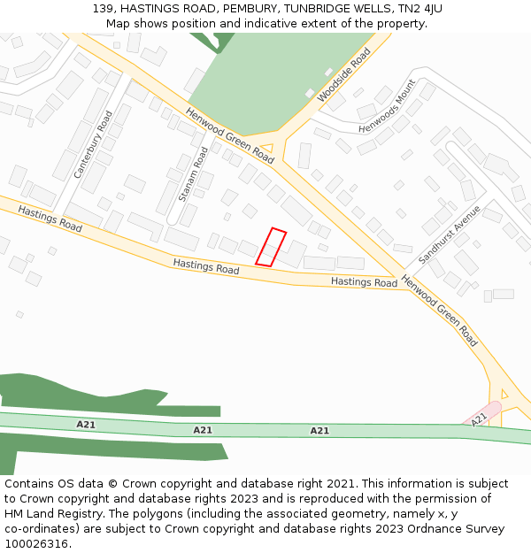 139, HASTINGS ROAD, PEMBURY, TUNBRIDGE WELLS, TN2 4JU: Location map and indicative extent of plot