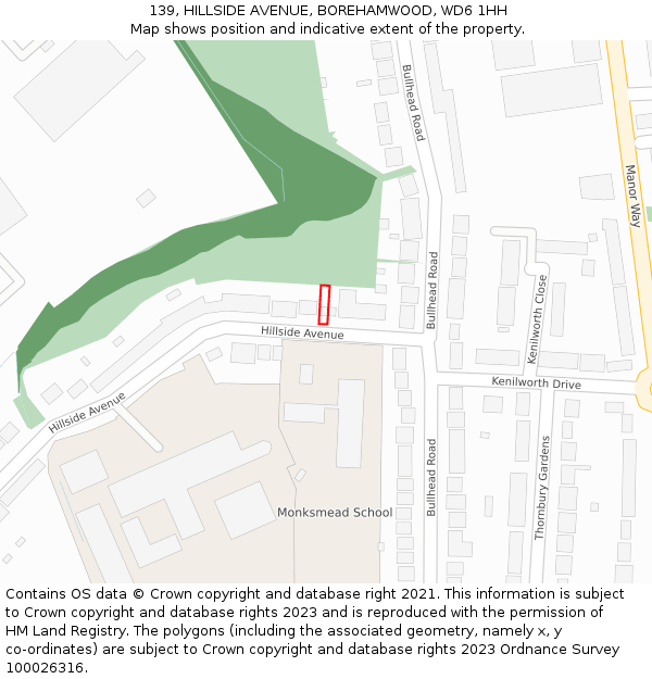 139, HILLSIDE AVENUE, BOREHAMWOOD, WD6 1HH: Location map and indicative extent of plot