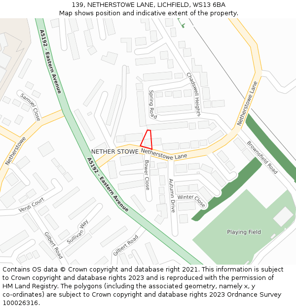 139, NETHERSTOWE LANE, LICHFIELD, WS13 6BA: Location map and indicative extent of plot