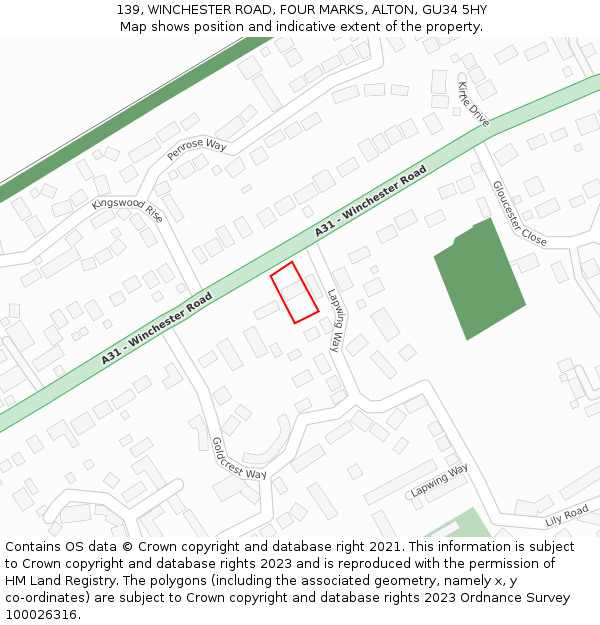 139, WINCHESTER ROAD, FOUR MARKS, ALTON, GU34 5HY: Location map and indicative extent of plot