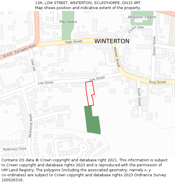 13A, LOW STREET, WINTERTON, SCUNTHORPE, DN15 9RT: Location map and indicative extent of plot