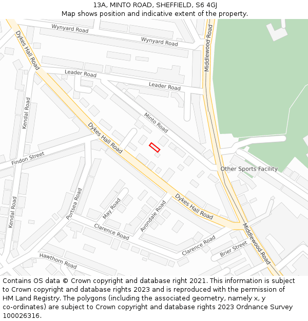 13A, MINTO ROAD, SHEFFIELD, S6 4GJ: Location map and indicative extent of plot