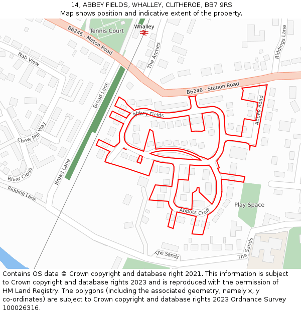 14, ABBEY FIELDS, WHALLEY, CLITHEROE, BB7 9RS: Location map and indicative extent of plot