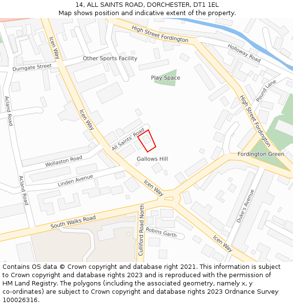 14, ALL SAINTS ROAD, DORCHESTER, DT1 1EL: Location map and indicative extent of plot