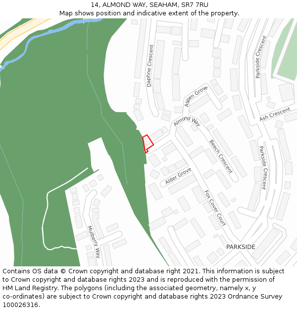 14, ALMOND WAY, SEAHAM, SR7 7RU: Location map and indicative extent of plot