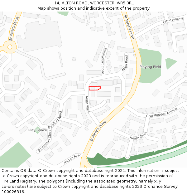 14, ALTON ROAD, WORCESTER, WR5 3RL: Location map and indicative extent of plot