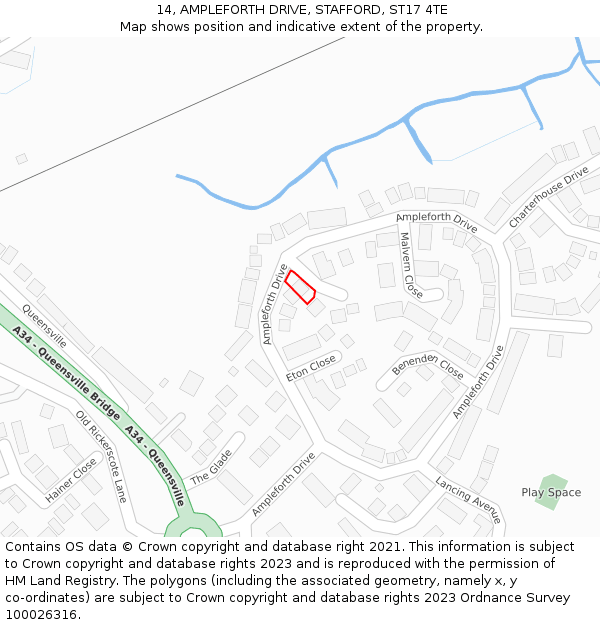 14, AMPLEFORTH DRIVE, STAFFORD, ST17 4TE: Location map and indicative extent of plot