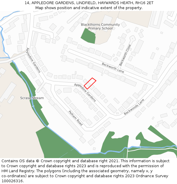 14, APPLEDORE GARDENS, LINDFIELD, HAYWARDS HEATH, RH16 2ET: Location map and indicative extent of plot