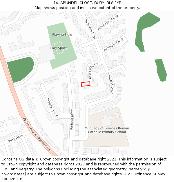 14, ARUNDEL CLOSE, BURY, BL8 1YB: Location map and indicative extent of plot