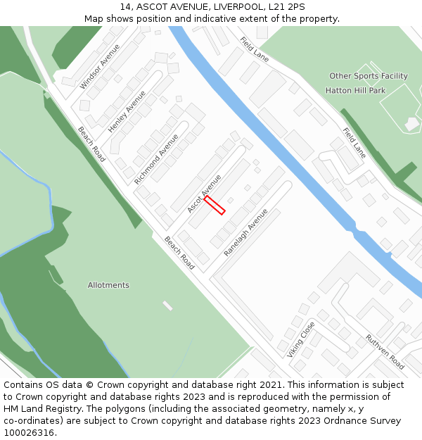 14, ASCOT AVENUE, LIVERPOOL, L21 2PS: Location map and indicative extent of plot