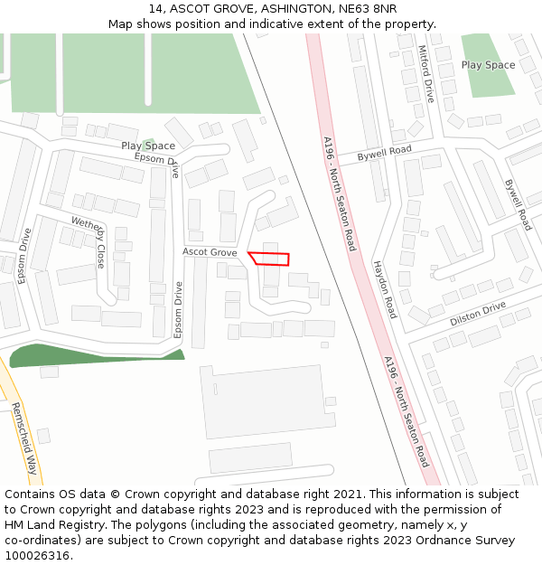 14, ASCOT GROVE, ASHINGTON, NE63 8NR: Location map and indicative extent of plot