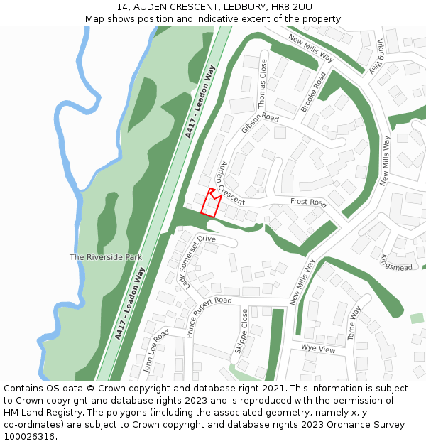 14, AUDEN CRESCENT, LEDBURY, HR8 2UU: Location map and indicative extent of plot