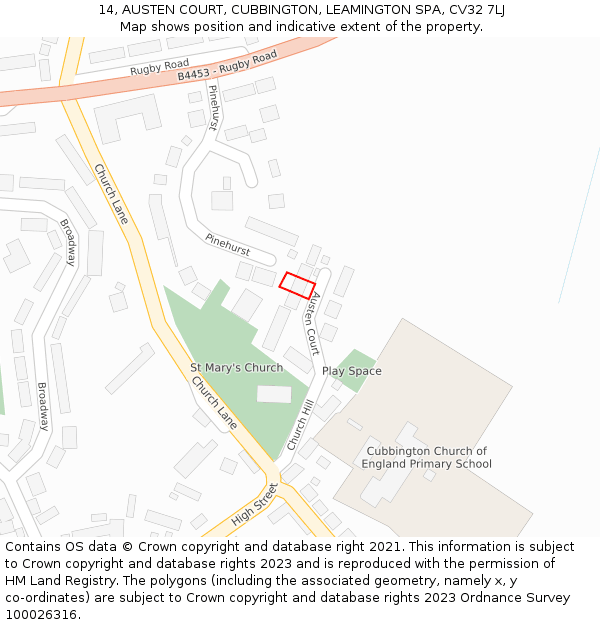 14, AUSTEN COURT, CUBBINGTON, LEAMINGTON SPA, CV32 7LJ: Location map and indicative extent of plot