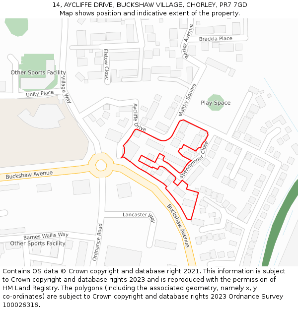 14, AYCLIFFE DRIVE, BUCKSHAW VILLAGE, CHORLEY, PR7 7GD: Location map and indicative extent of plot