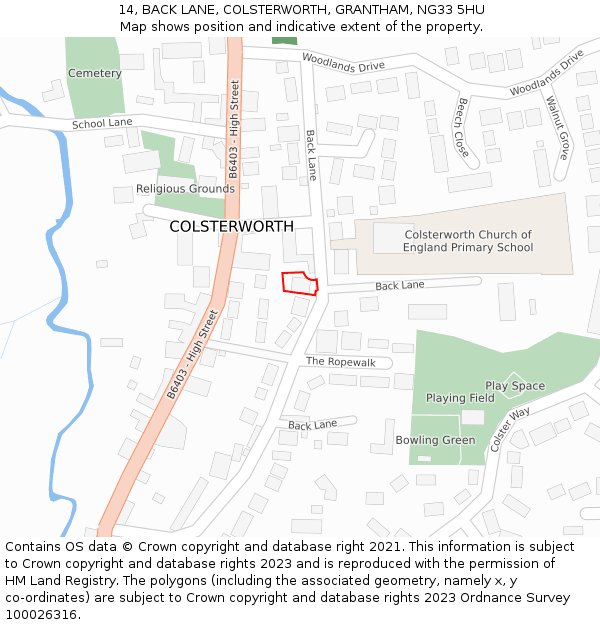 14, BACK LANE, COLSTERWORTH, GRANTHAM, NG33 5HU: Location map and indicative extent of plot