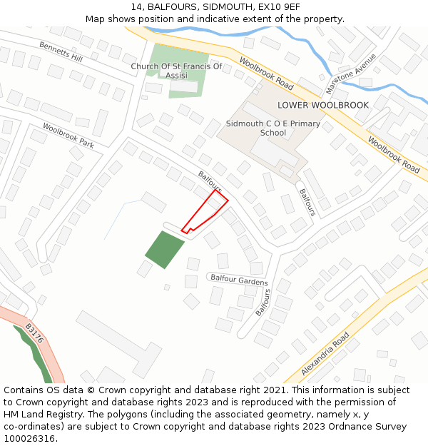 14, BALFOURS, SIDMOUTH, EX10 9EF: Location map and indicative extent of plot