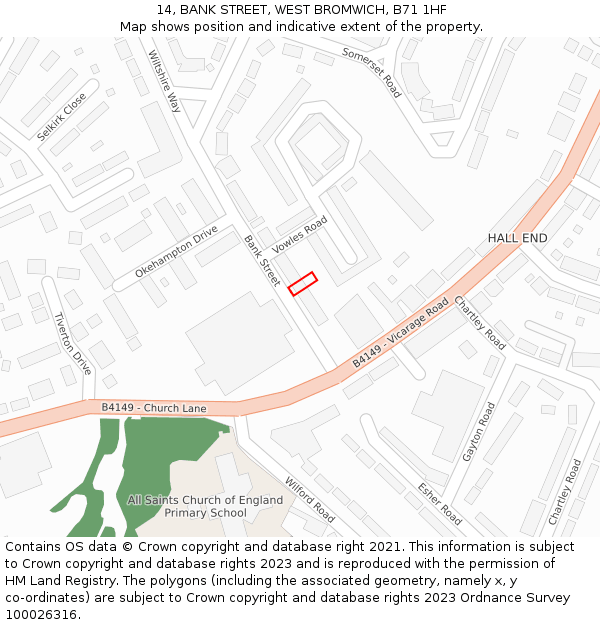 14, BANK STREET, WEST BROMWICH, B71 1HF: Location map and indicative extent of plot