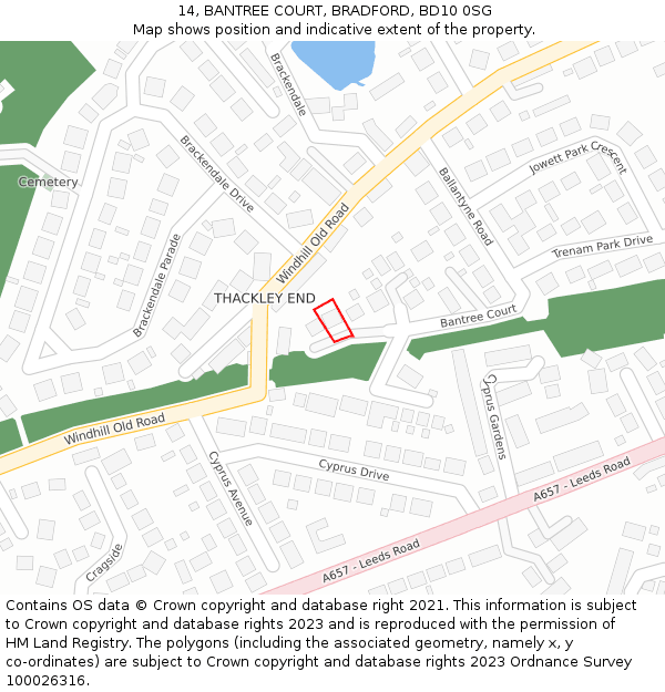 14, BANTREE COURT, BRADFORD, BD10 0SG: Location map and indicative extent of plot