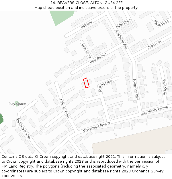 14, BEAVERS CLOSE, ALTON, GU34 2EF: Location map and indicative extent of plot